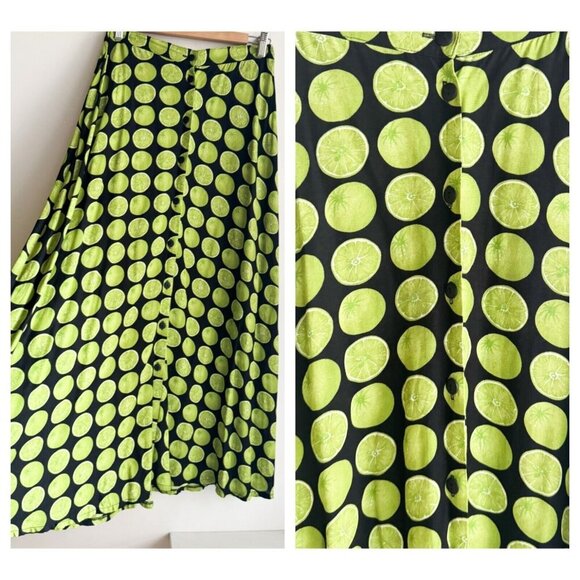 Clichy Dresses & Skirts - Vintage Clichy Lime Novelty Print Midi Skirt S/M